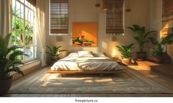 Tropical Bedroom Interior Design Illustration