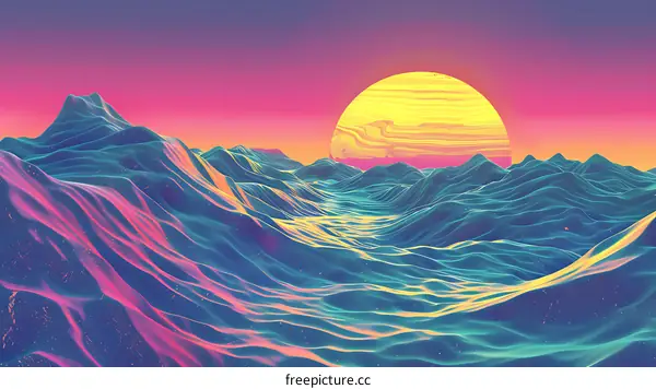 Abstract Sunset Over Wavy Landscape