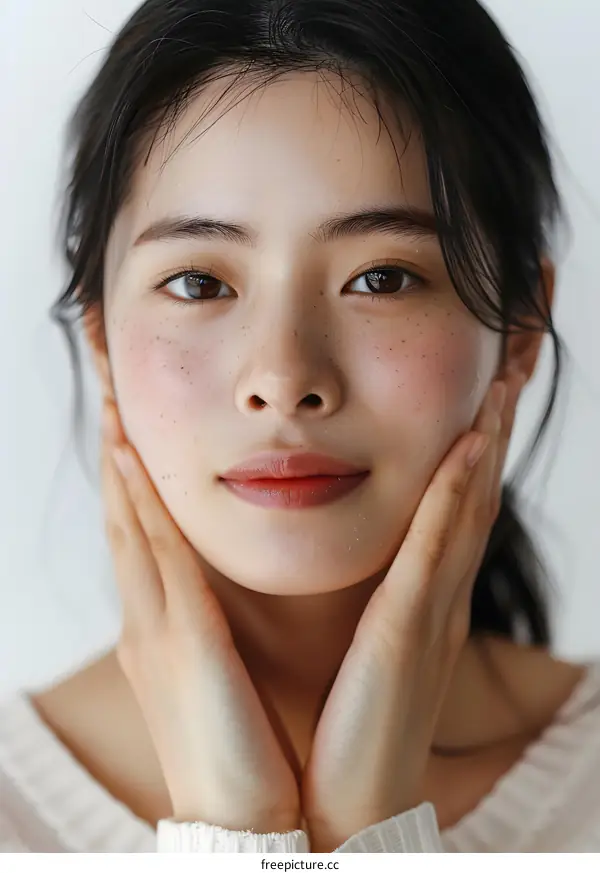 Portrait of a Young Asian Woman with Freckles
