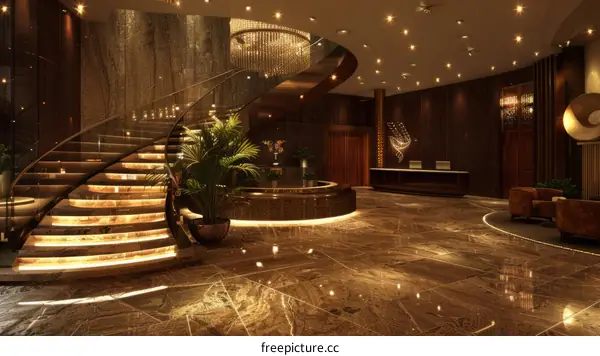 Staircase in a modern hotel lobby