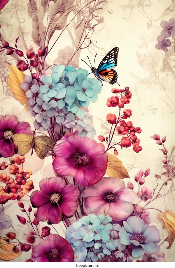 A beautiful bouquet of flowers with a butterfly