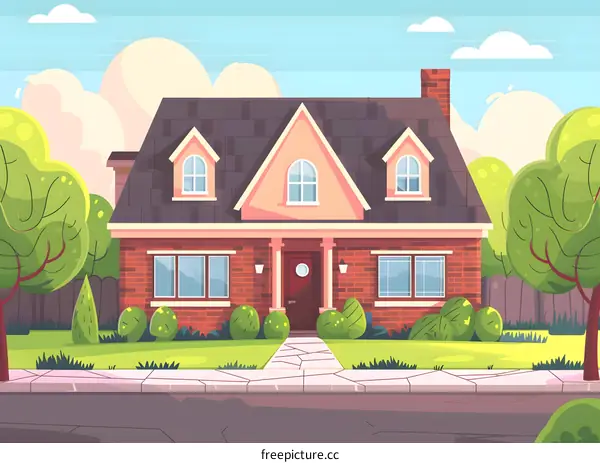 Beautiful Suburb House With Green Trees