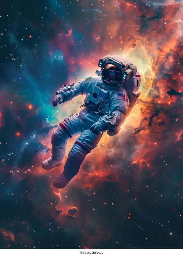 Astronaut in Space Suit Floating Amidst the Vastness of Space
