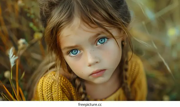 portrait of a cute little girl with freckles on her face