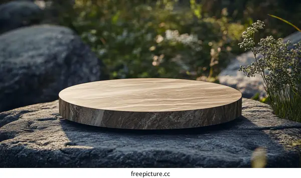 Wooden Round Display Platform Outdoor Natural Setting