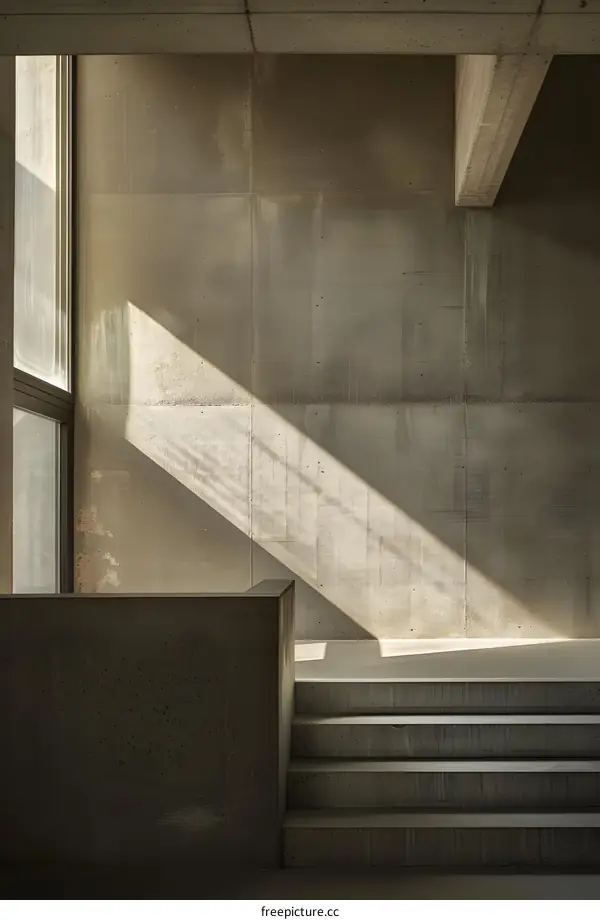 Concrete Staircase and Wall with Light Shining Through Window