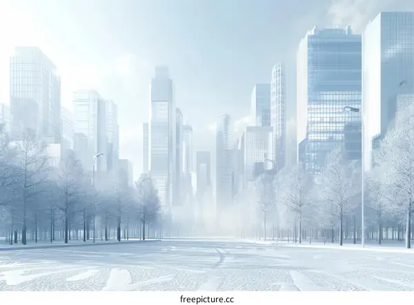 Winter Cityscape with Snow-Covered Trees