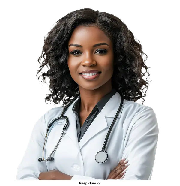 [Transparent Background PNG]African American Female Doctor Portrait