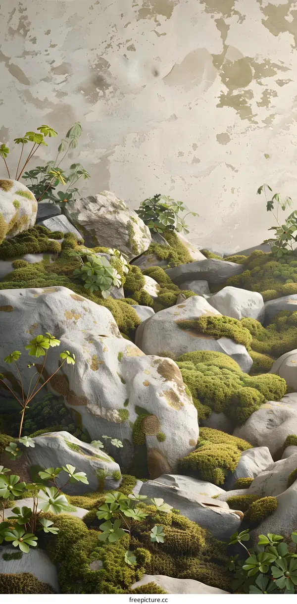Green Moss and Rocks Background