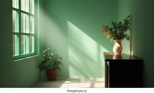 Sunlight Streaming Through a Mint Green Room