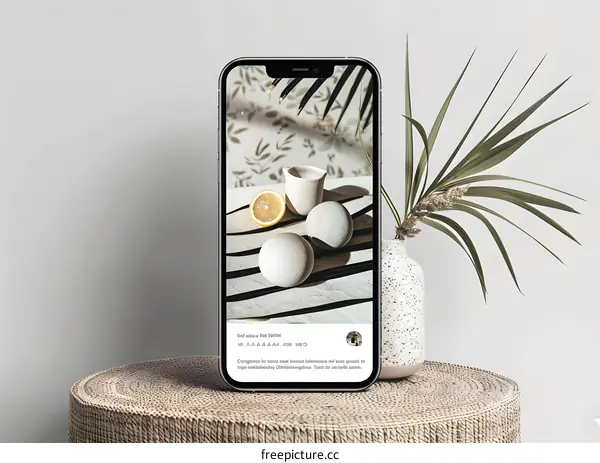 Minimalist Still Life Photography on Phone Screen with Lemon and Ceramic Balls