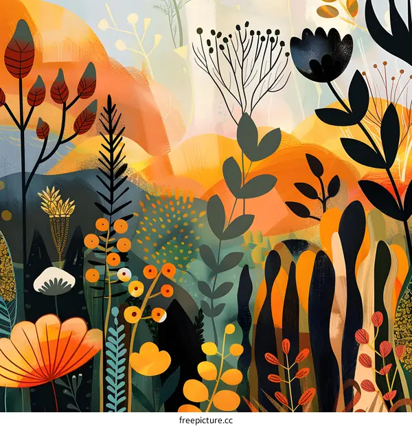 Abstract Floral Illustration in Warm Tones