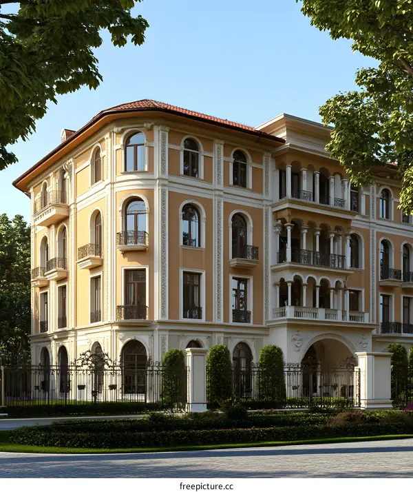 Beautiful Rendered Exterior of a Large Yellow Mansion
