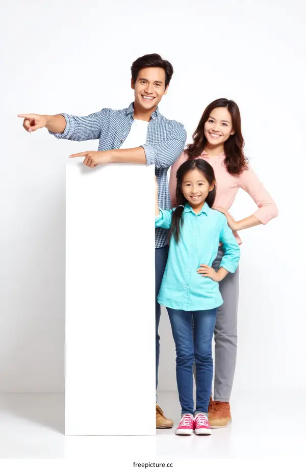 Happy Family Holding Blank Billboard
