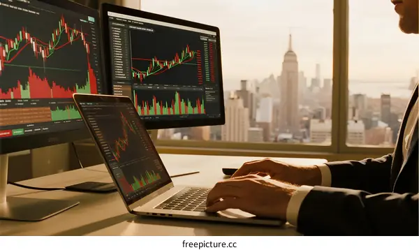 Stock Trader Analyzing Financial Charts in Modern Office