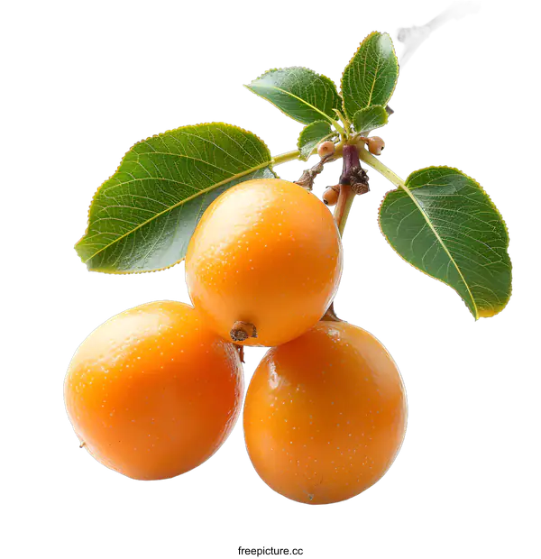 [Transparent Background PNG]three golden berries on a branch with green leaves