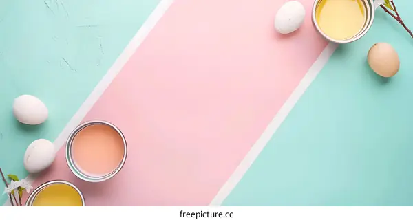 Easter Eggs in Pastel Colors With Bowls of Dye