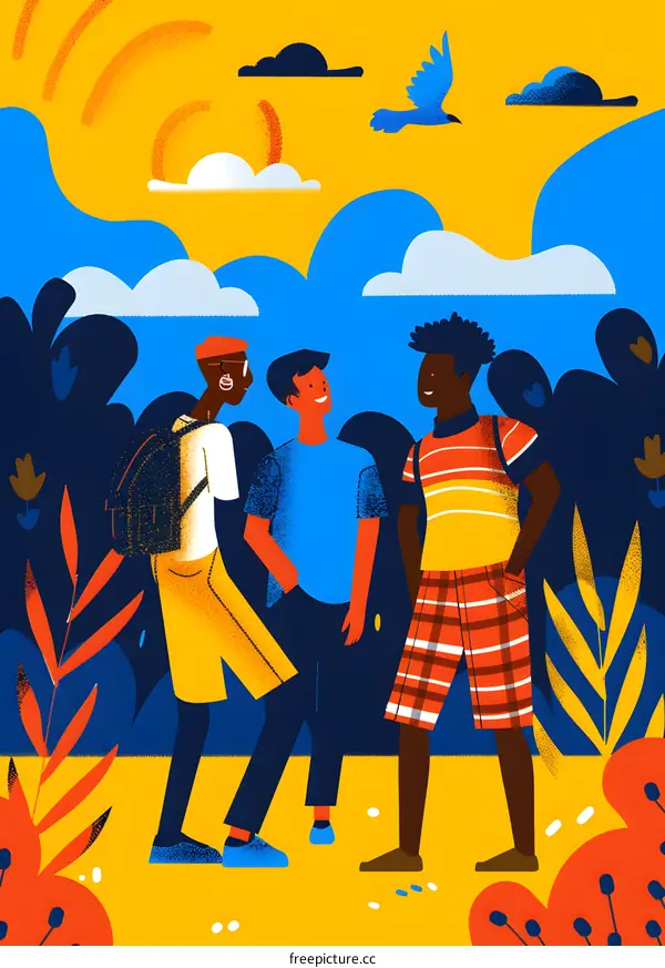 Three Friends Chatting In Nature