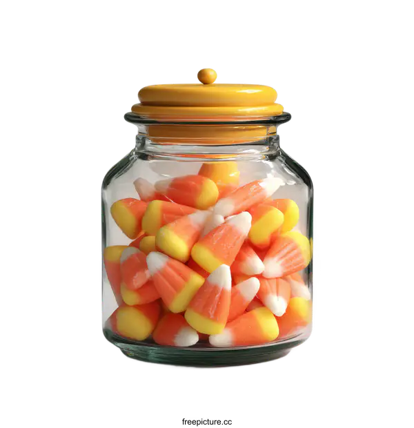 [Transparent Background PNG]Candy Corn in a Glass Jar