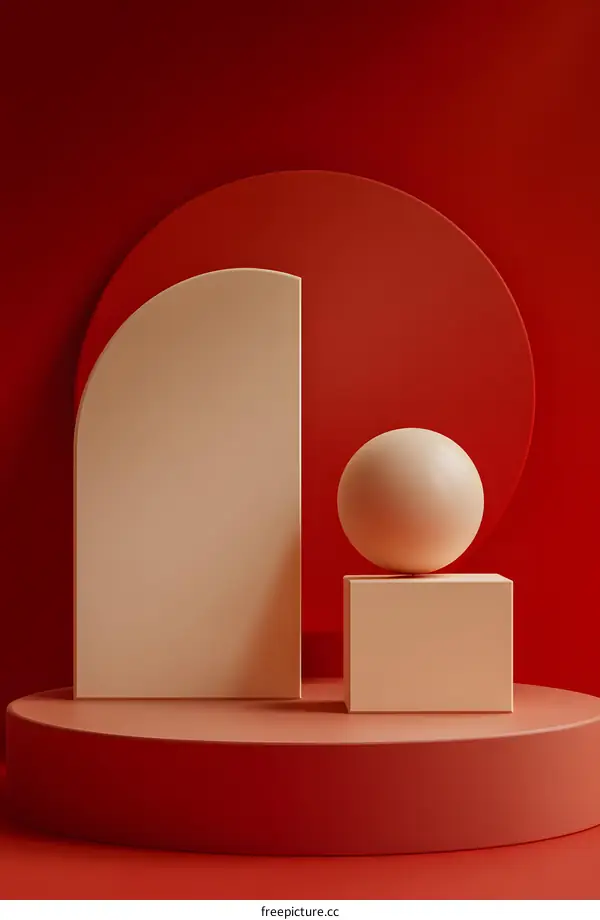 Abstract Geometric Shapes Red Background Minimalist Design