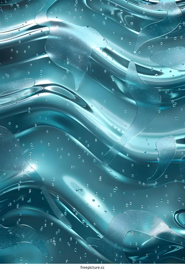 3D rendering of blue abstract waves with bubbles