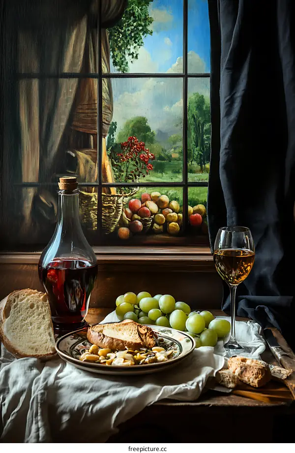 Still Life with Grapes, Wine, and Bread