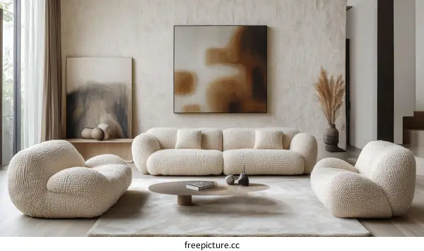 Modern Beige Living Room Furniture Arrangement