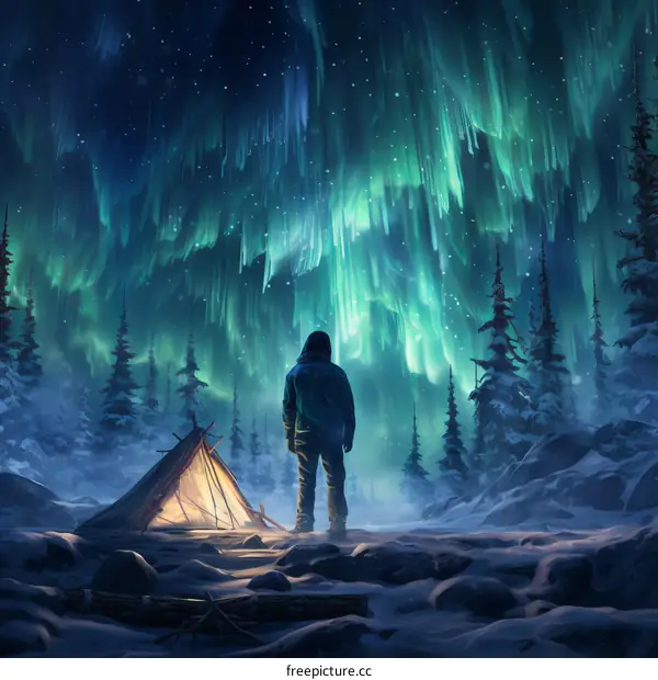 Man looking at the aurora borealis