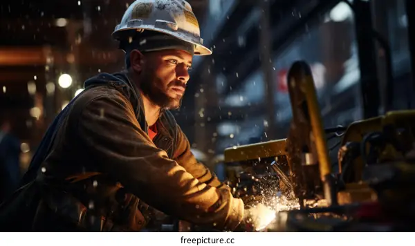 Construction Worker Welding on a Building Site