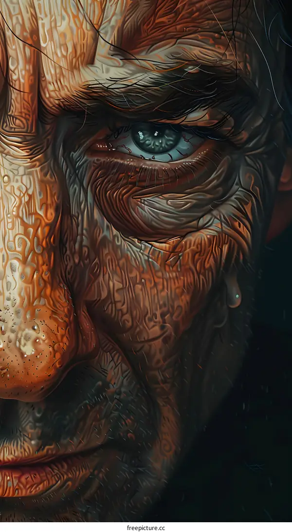 A close-up portrait of an old mans face