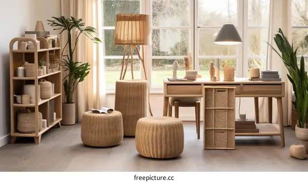 Modern home interior design with natural materials