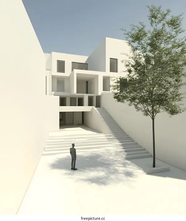 Modern Minimalist House With White Walls And Stairs