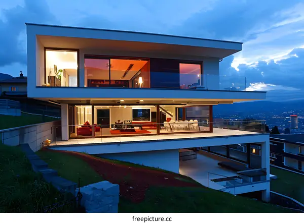 Modern Architecture Home With Glass Balconies