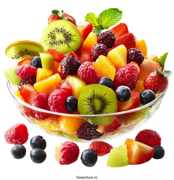 [Transparent Background PNG]Colorful Fruit Salad in a Glass Bowl