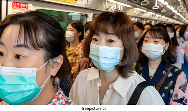 People Wearing Masks on a Train in Japan