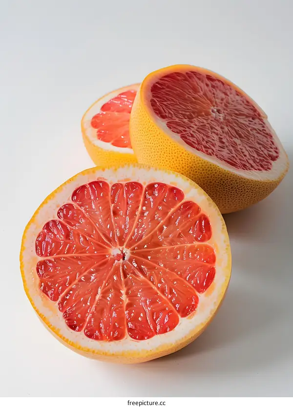 Fresh Juicy Grapefruit Halves On White Background