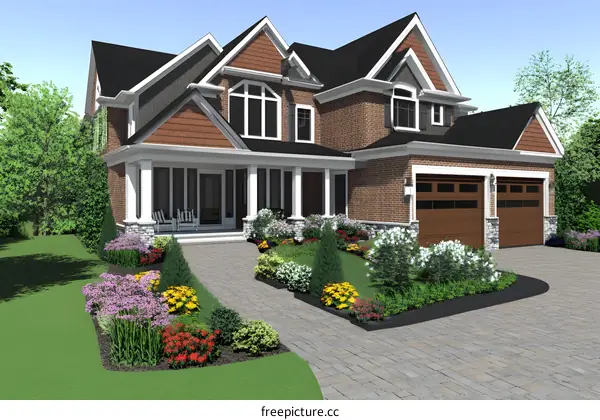 Modern Brick Home With Landscaped Front Yard