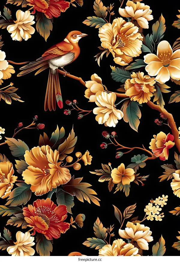 Floral Pattern With Bird