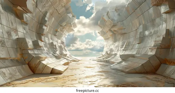 Stone Tunnel to a Futuristic Sky