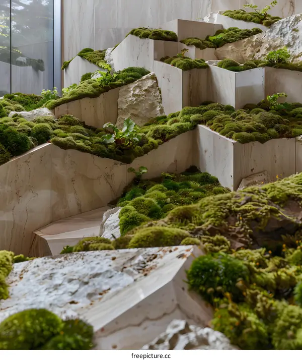 Green Moss and Stone Wall Abstract Art Design