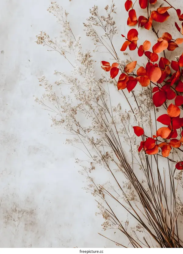 Dried Flowers and Branches on a White Background