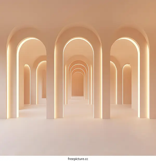 Minimalist Architecture with Arched Hallway and Light