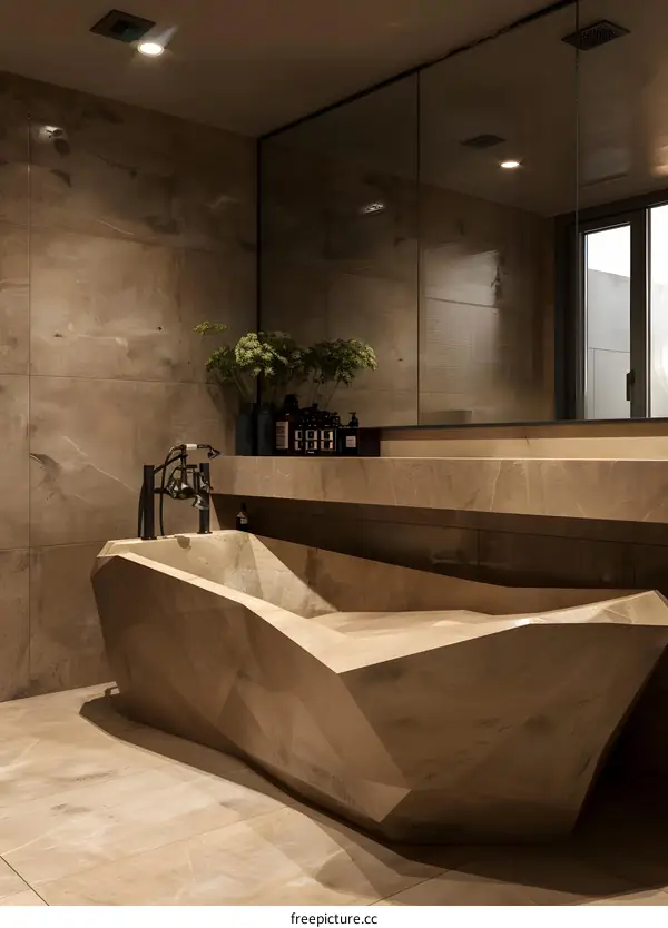 Luxurious Marble Bathroom with Freestanding Bathtub
