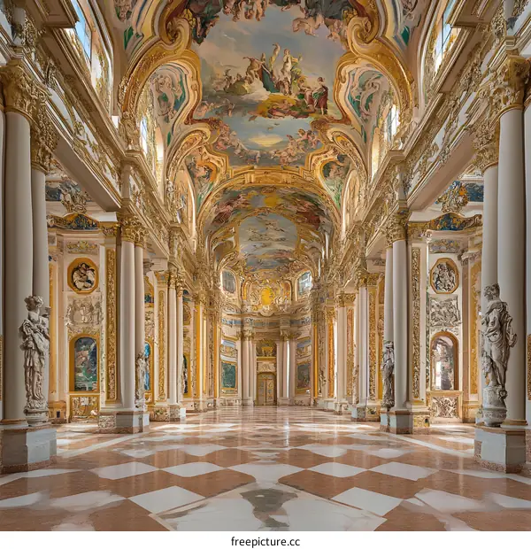 Baroque Interior of a Church with Golden Decorations