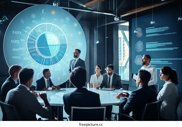 Diverse business team brainstorming in a modern office