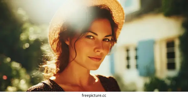 Outdoor Portrait of a Woman in a Straw Hat