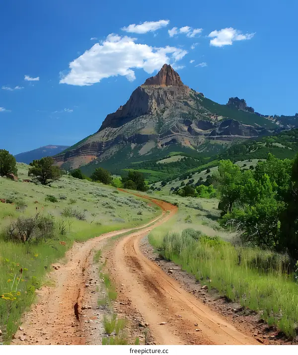 Winding Dirt Road Leading to Mountain Peak