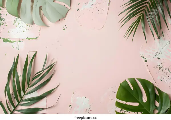 Tropical Leaves on Pink Background