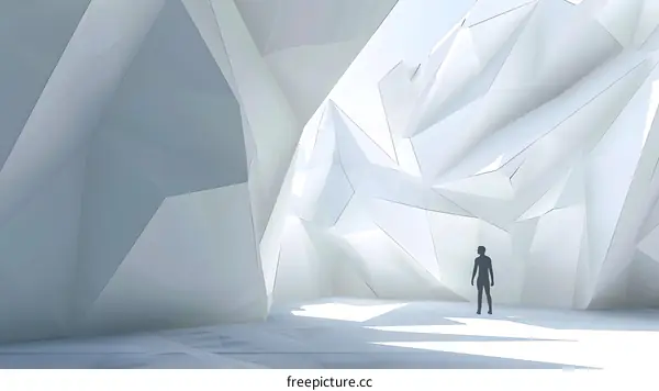 Silhouette of a Person in a Geometric White Room