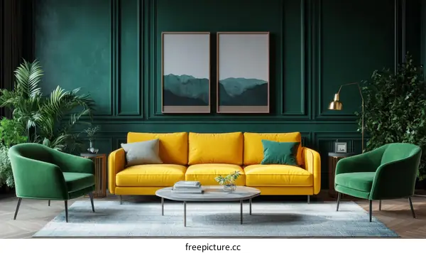 Modern Living Room Interior Design with Bold Colors